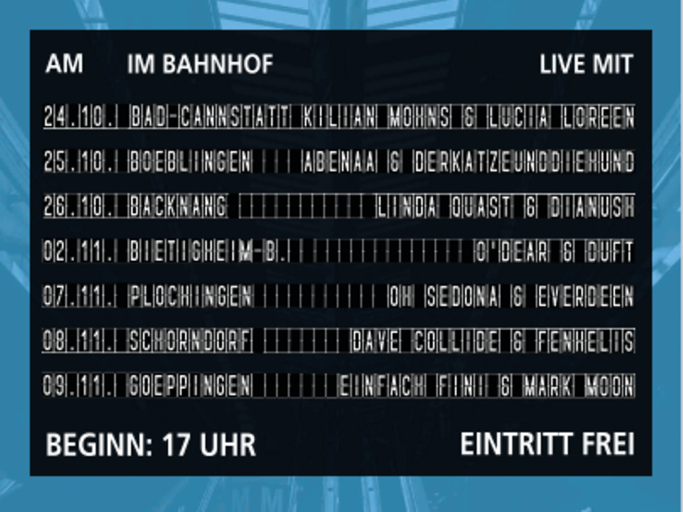 Anzeigetafel Termine Bahnhofskonzerte
