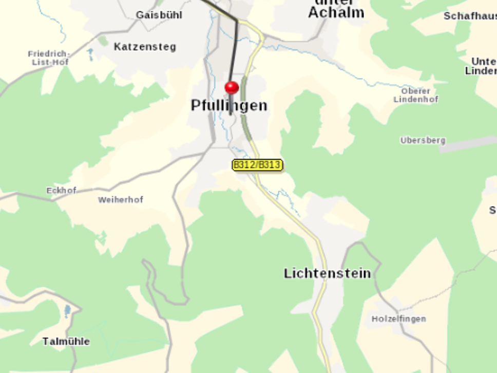 Von Stuttgart über Reutlingen nach Pfullingen Karte @ PTV, NAVTEQ Deutsche Bahn